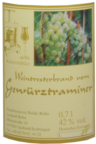 Bohn Weintresterschnaps vom Gewürztraminer 42$vol, 0,7l
