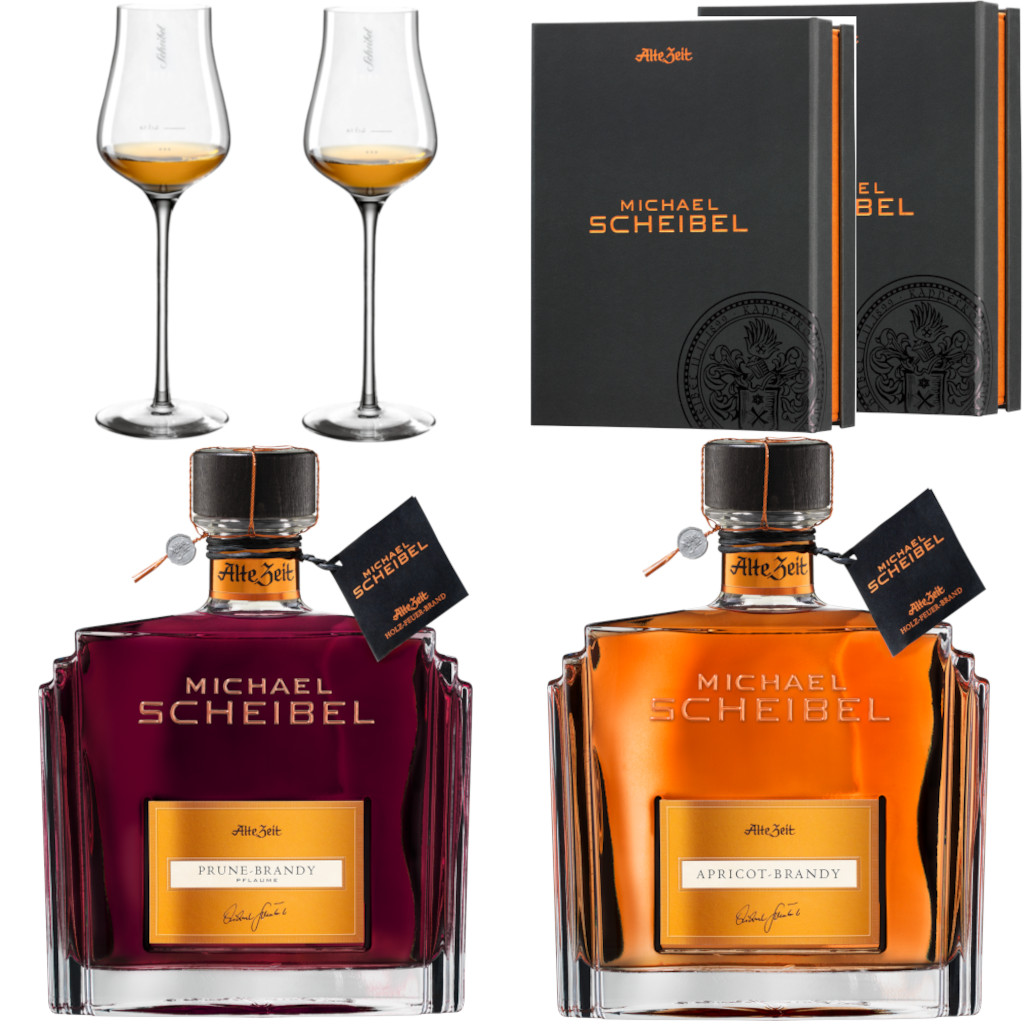 Scheibel Brandy Sparset 1 Apricot Prune inkl. 2 Galagläser 35%vol. Scheibel Brandy Sparset 1 Apricot Prune inkl. 2 Galagläser 35%vol.